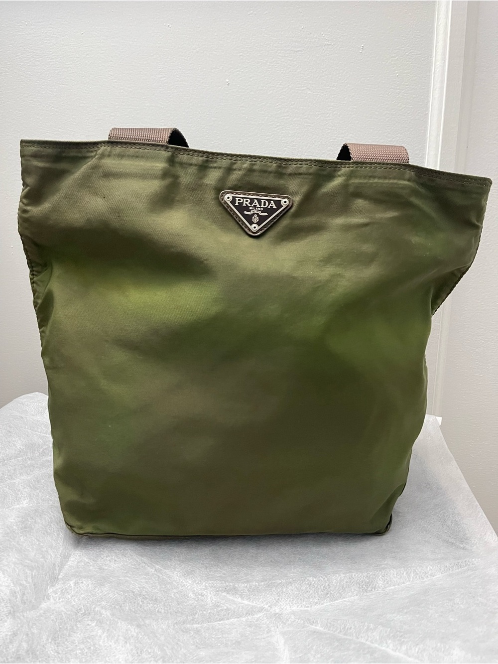 Prada Olive Nylon Tote with Dark Brown Straps - Picture 5 of 6
